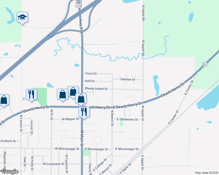 map of restaurants, bars, coffee shops, grocery stores, and more near 126 Kell Drive in Beebe