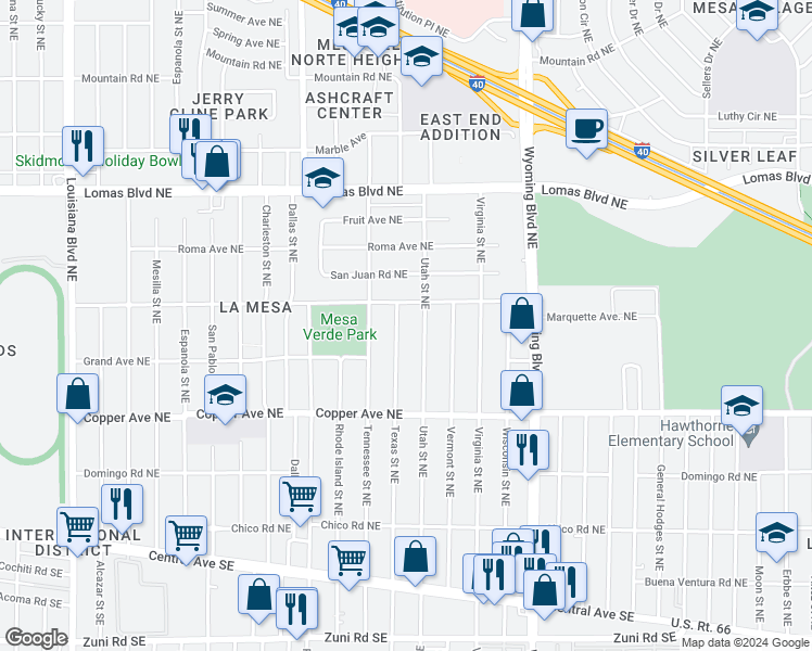 map of restaurants, bars, coffee shops, grocery stores, and more near in Albuquerque