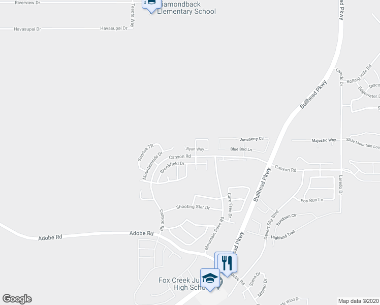 map of restaurants, bars, coffee shops, grocery stores, and more near 2324 Ryan Way in Bullhead City