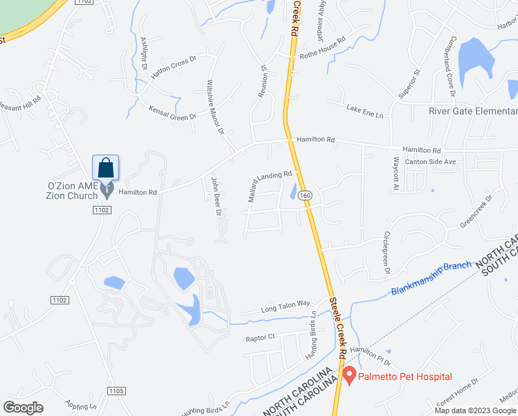 map of restaurants, bars, coffee shops, grocery stores, and more near 14426 Winged Teal Road in Charlotte