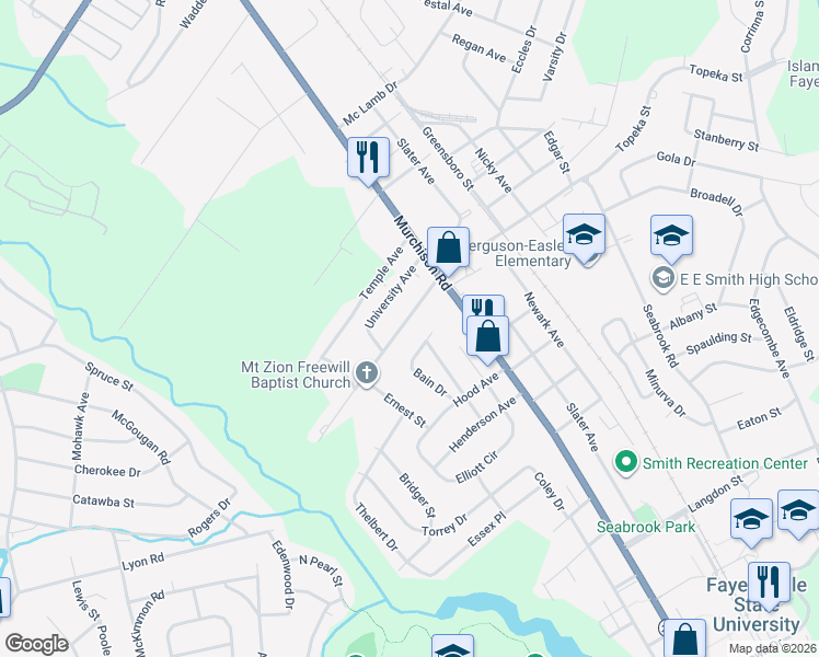 map of restaurants, bars, coffee shops, grocery stores, and more near 200 Pennsylvania Avenue in Fayetteville
