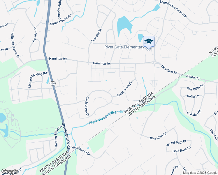map of restaurants, bars, coffee shops, grocery stores, and more near 15909 Bubbling Branch Lane in Charlotte