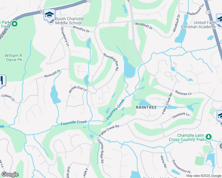 map of restaurants, bars, coffee shops, grocery stores, and more near 4721 Rounding Run Road in Charlotte