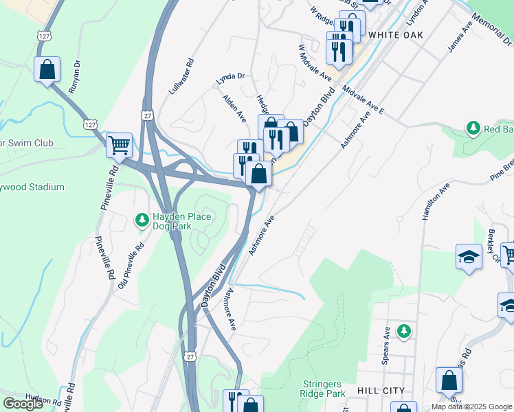 map of restaurants, bars, coffee shops, grocery stores, and more near 1748 Dayton Boulevard in Red Bank