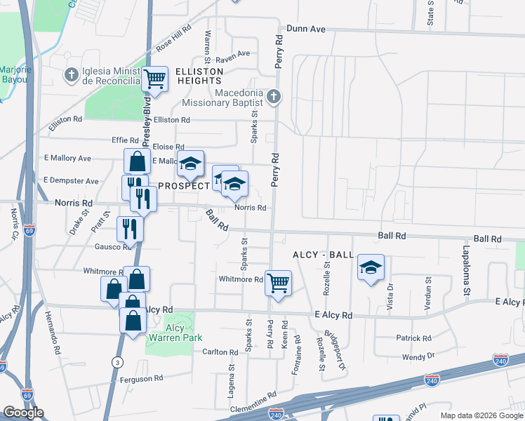 map of restaurants, bars, coffee shops, grocery stores, and more near 1528 Norris Road in Memphis