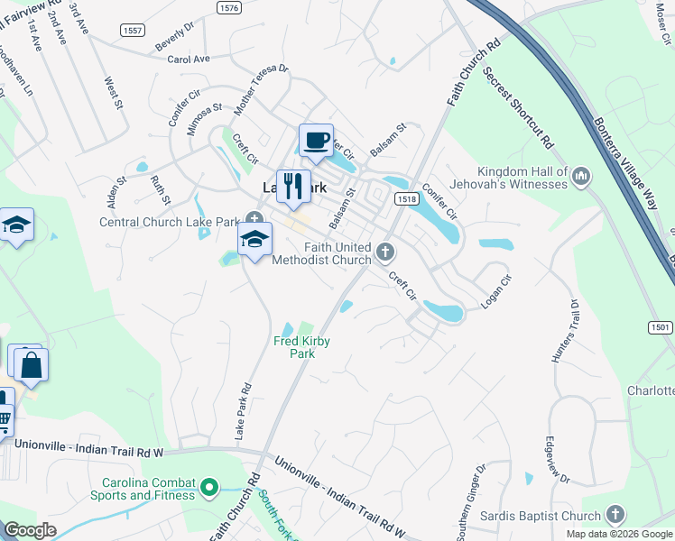 map of restaurants, bars, coffee shops, grocery stores, and more near 6007 Kenmore Lane in Indian Trail