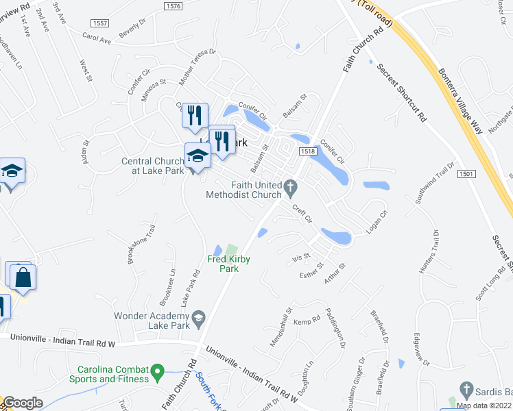 map of restaurants, bars, coffee shops, grocery stores, and more near 6007 Kenmore Lane in Indian Trail
