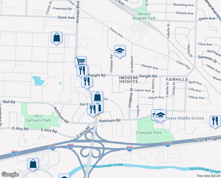 map of restaurants, bars, coffee shops, grocery stores, and more near 2385 Dwight Road in Memphis