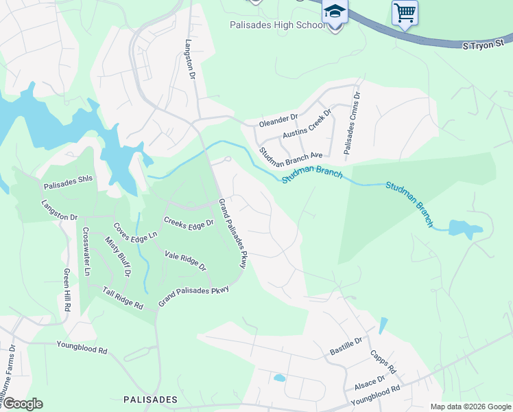 map of restaurants, bars, coffee shops, grocery stores, and more near 15204 Lake Ridge Road in Charlotte