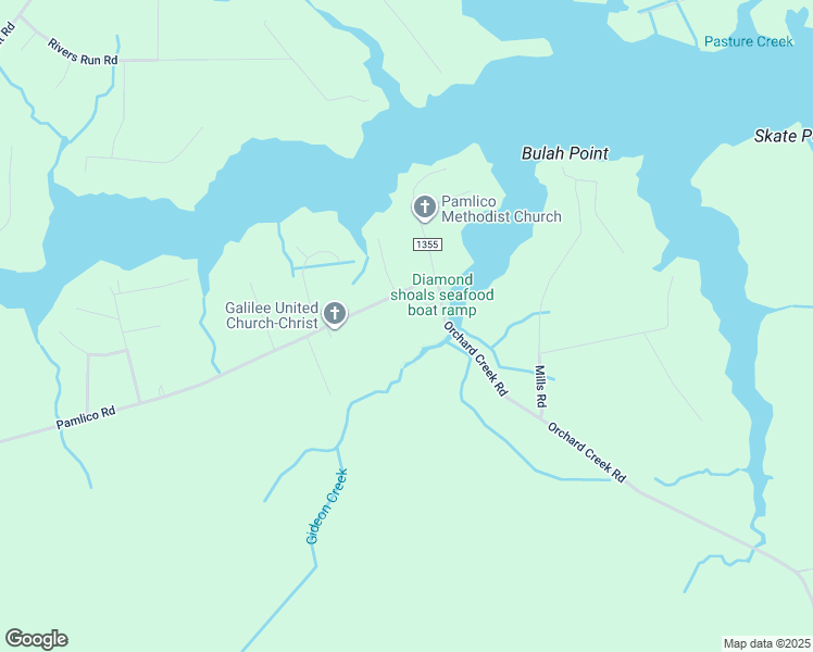 map of restaurants, bars, coffee shops, grocery stores, and more near 1598 Pamlico Road in Oriental
