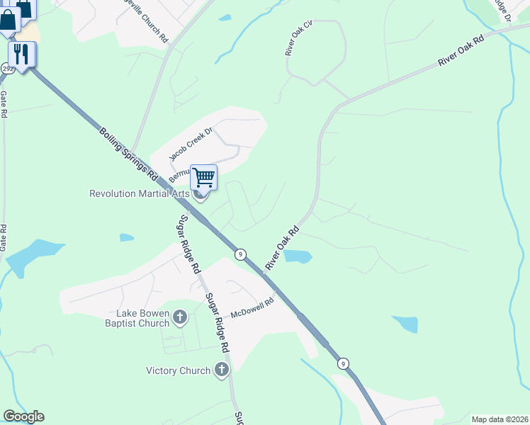 map of restaurants, bars, coffee shops, grocery stores, and more near 151 Riveroak Road in Inman