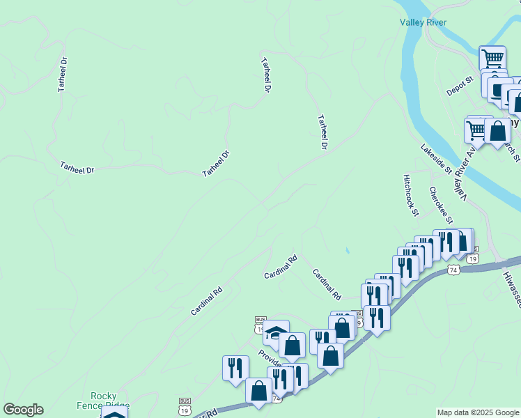 map of restaurants, bars, coffee shops, grocery stores, and more near 58 Warren Drive in Murphy