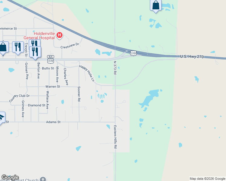 map of restaurants, bars, coffee shops, grocery stores, and more near Old US Highway 270 in Holdenville