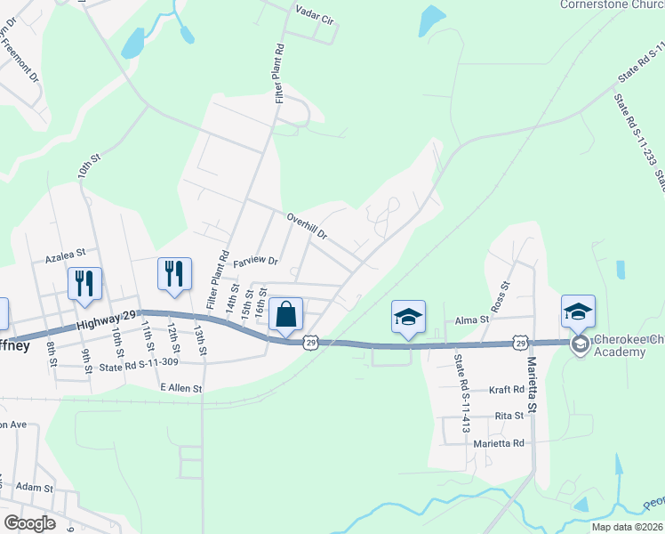 map of restaurants, bars, coffee shops, grocery stores, and more near 120 State Road S-11-356 in Gaffney