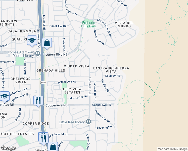 map of restaurants, bars, coffee shops, grocery stores, and more near 1012 Matia Court Northeast in Albuquerque