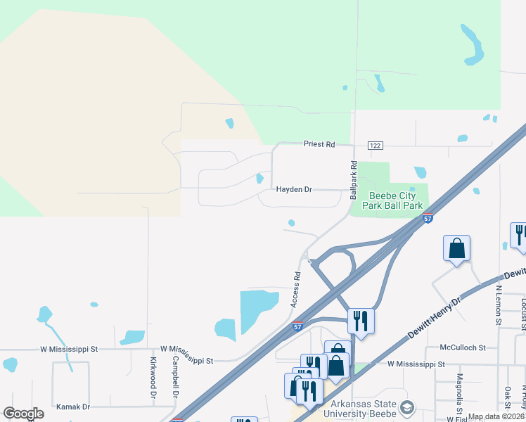 map of restaurants, bars, coffee shops, grocery stores, and more near 237 Heather Loop in Beebe