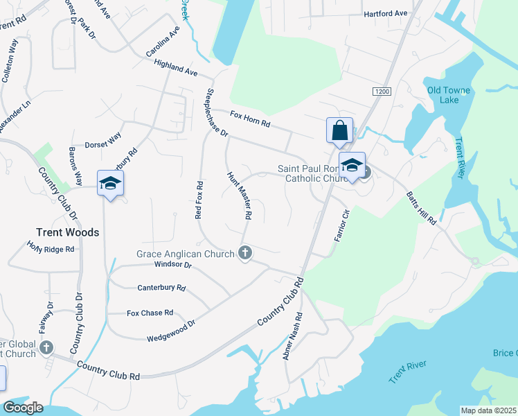 map of restaurants, bars, coffee shops, grocery stores, and more near 3302 Hedgerow Road in Trent Woods