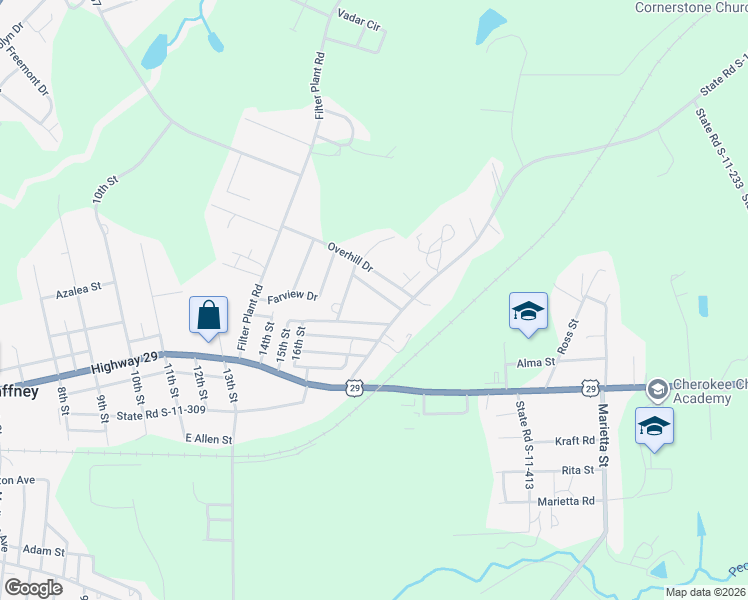 map of restaurants, bars, coffee shops, grocery stores, and more near 120 State Road S-11-356 in Gaffney