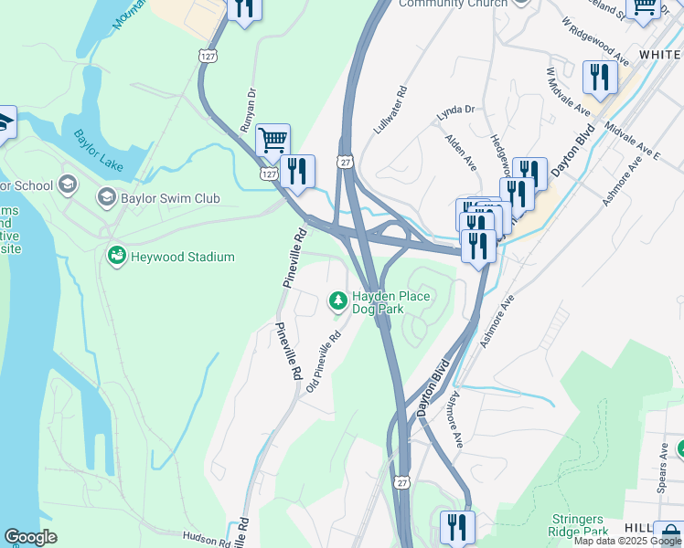 map of restaurants, bars, coffee shops, grocery stores, and more near 105 Delawanna Terrace in Chattanooga