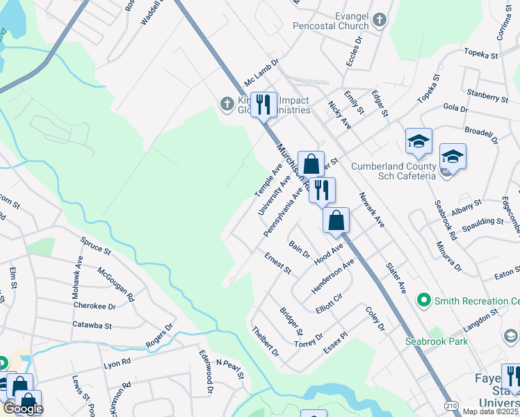 map of restaurants, bars, coffee shops, grocery stores, and more near 218 University Avenue in Fayetteville