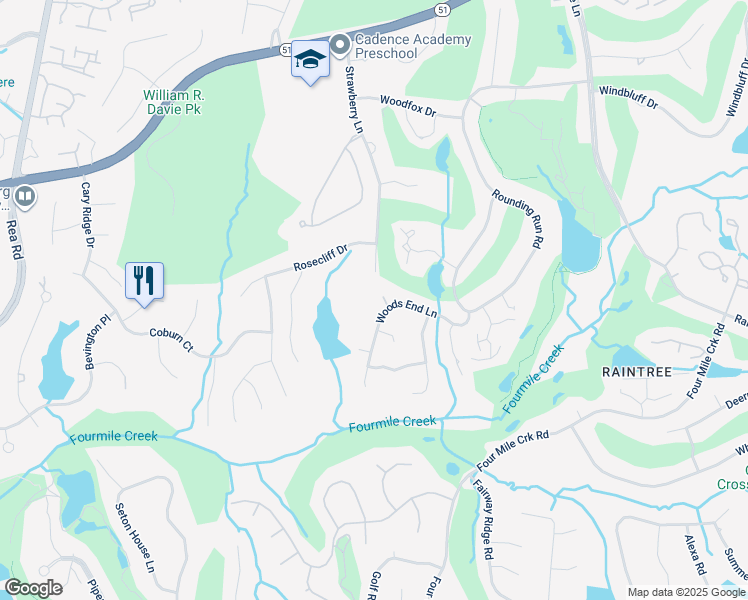 map of restaurants, bars, coffee shops, grocery stores, and more near 4236 Woods End Lane in Charlotte