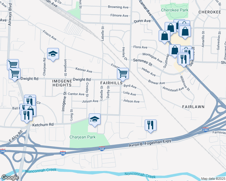 map of restaurants, bars, coffee shops, grocery stores, and more near 2696 Lola Avenue in Memphis