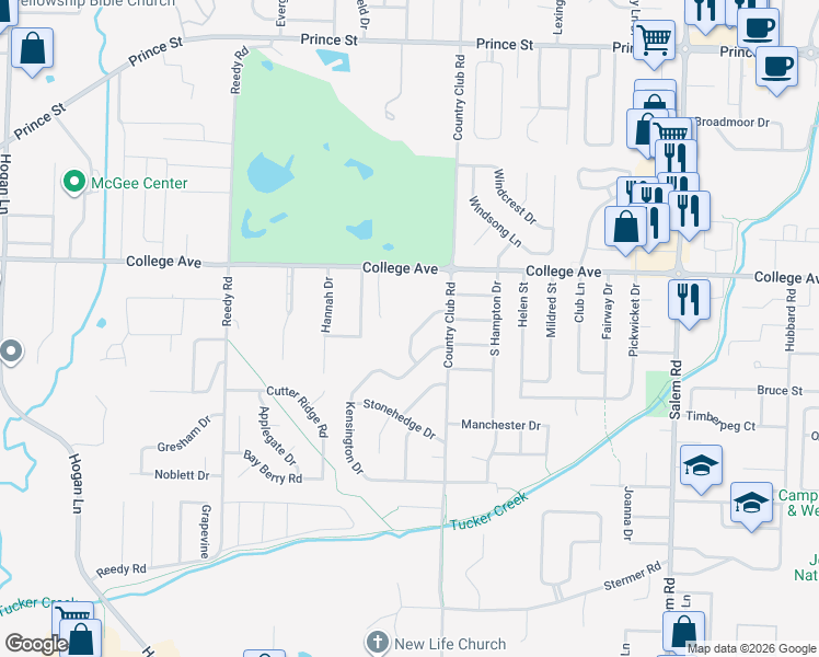 map of restaurants, bars, coffee shops, grocery stores, and more near 10 Bainbridge Drive in Conway