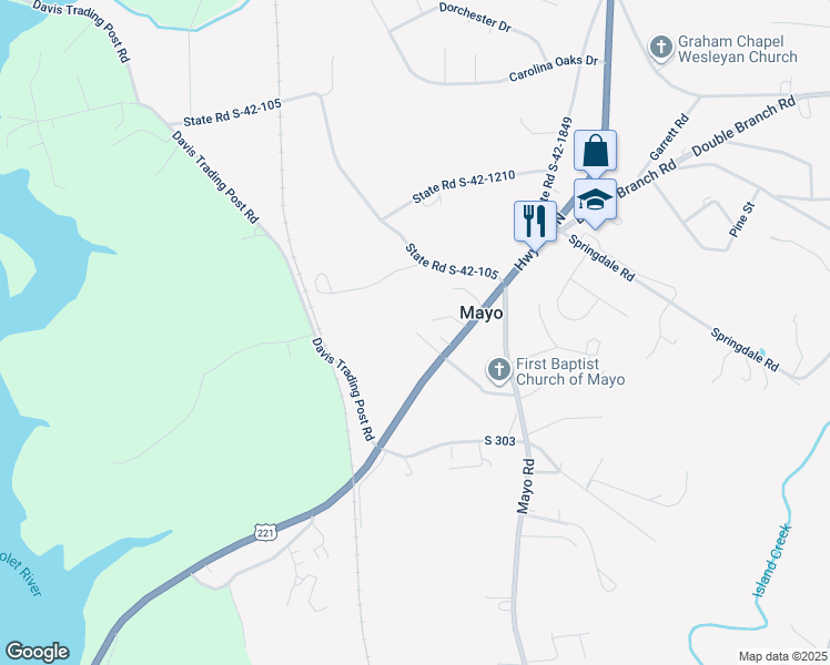 map of restaurants, bars, coffee shops, grocery stores, and more near in Mayo