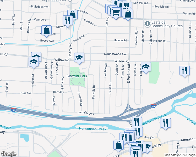 map of restaurants, bars, coffee shops, grocery stores, and more near 1763 Sea Isle Road in Memphis