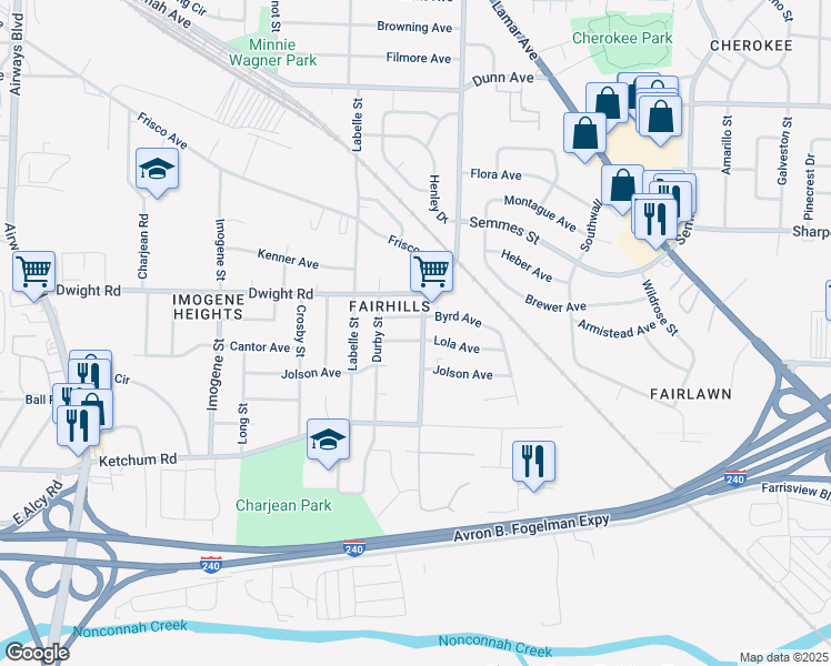 map of restaurants, bars, coffee shops, grocery stores, and more near 2272 Pendleton Street in Memphis