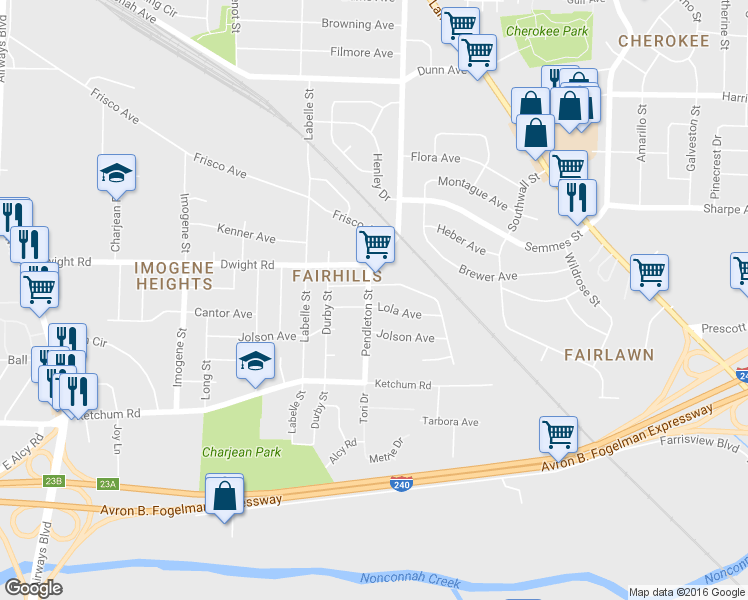 map of restaurants, bars, coffee shops, grocery stores, and more near 2272 Pendleton Street in Memphis