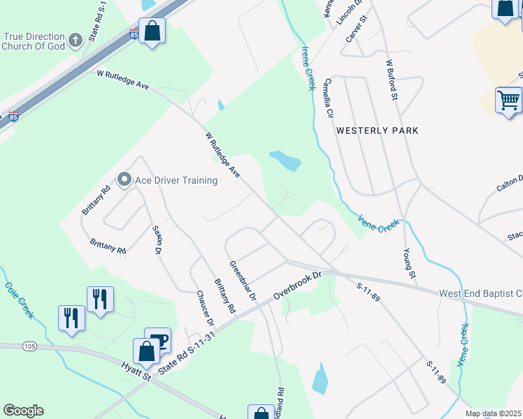 map of restaurants, bars, coffee shops, grocery stores, and more near 1605 West Rutledge Avenue in Gaffney