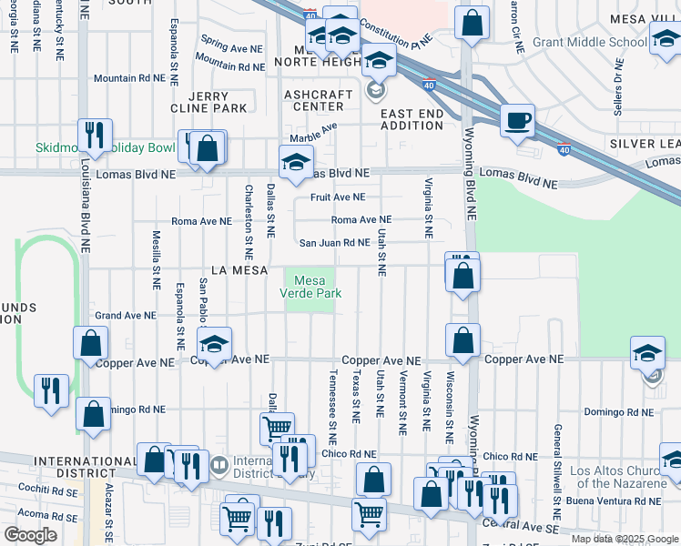 map of restaurants, bars, coffee shops, grocery stores, and more near 8100 Marquette Avenue Northeast in Albuquerque