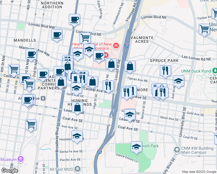 map of restaurants, bars, coffee shops, grocery stores, and more near in Albuquerque