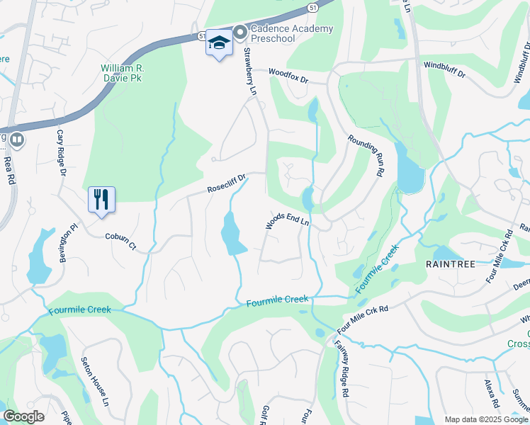 map of restaurants, bars, coffee shops, grocery stores, and more near 4236 Woods End Lane in Charlotte