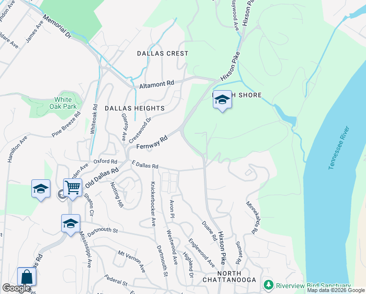 map of restaurants, bars, coffee shops, grocery stores, and more near 1919 Hixson Pike in Chattanooga