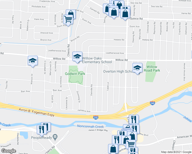 map of restaurants, bars, coffee shops, grocery stores, and more near 1763 Sea Isle Road in Memphis