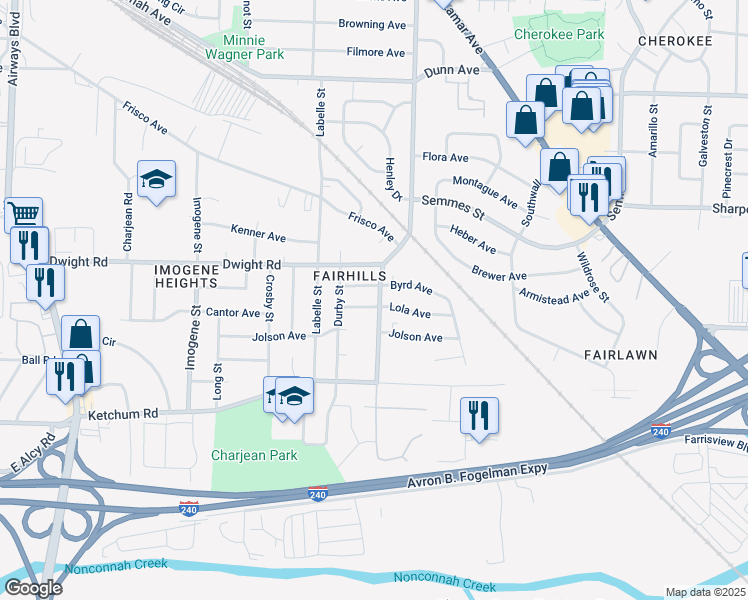 map of restaurants, bars, coffee shops, grocery stores, and more near 2272 Pendleton Street in Memphis