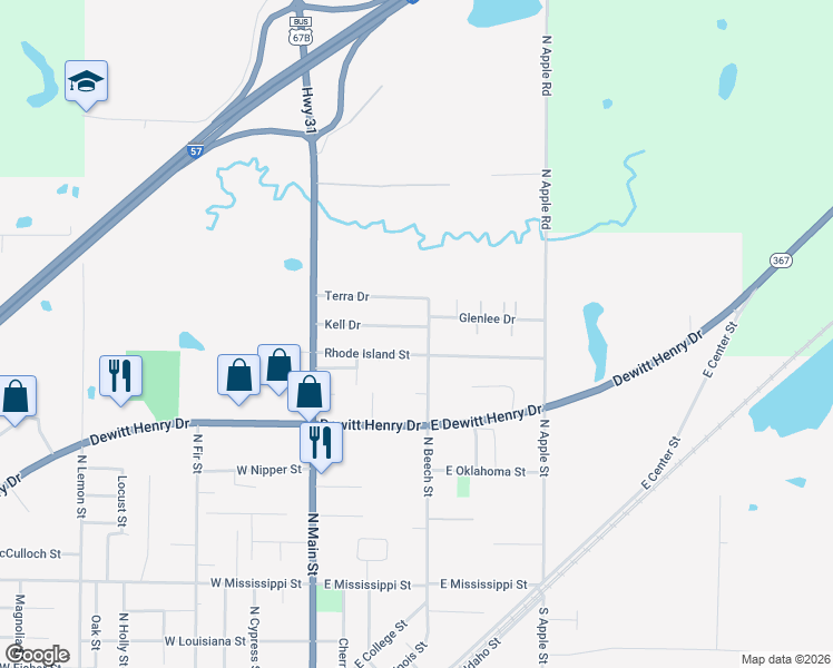map of restaurants, bars, coffee shops, grocery stores, and more near 126 Kell Drive in Beebe