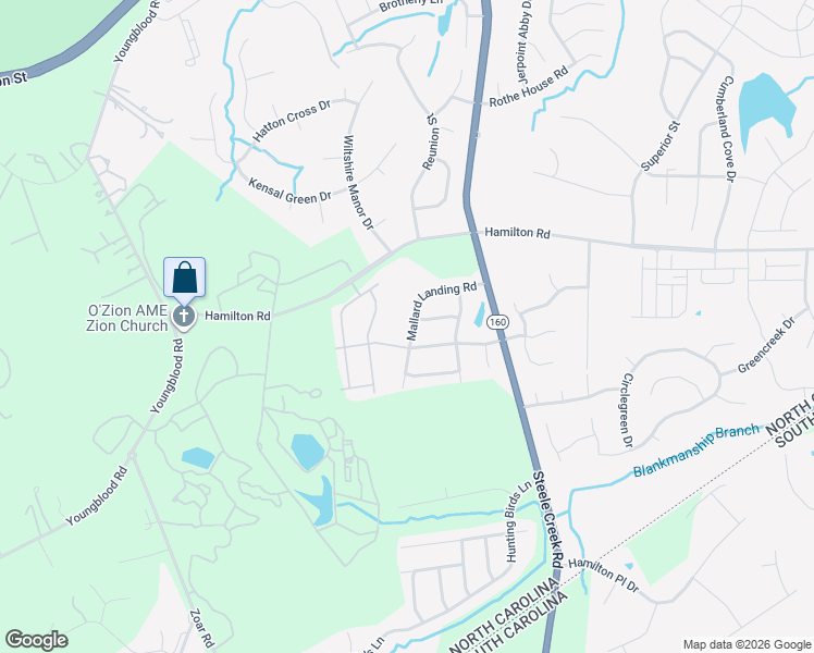 map of restaurants, bars, coffee shops, grocery stores, and more near 13408 Mallard Landing Road in Charlotte