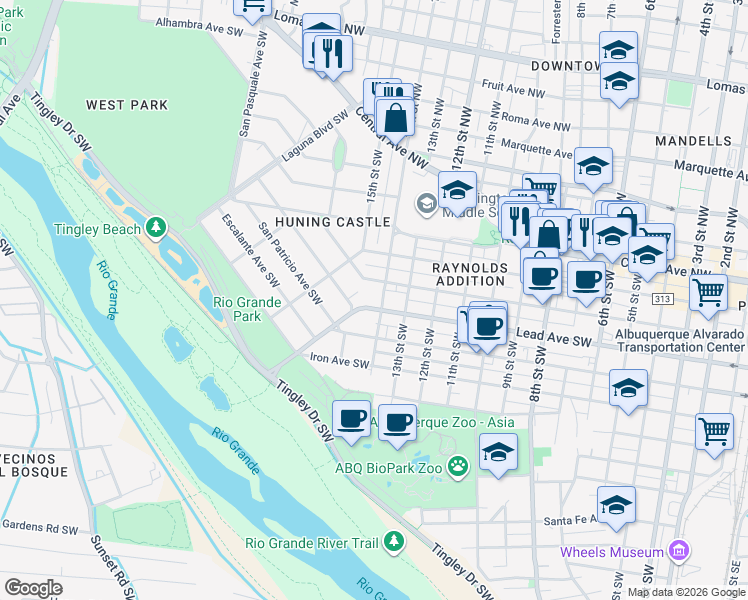 map of restaurants, bars, coffee shops, grocery stores, and more near in Albuquerque