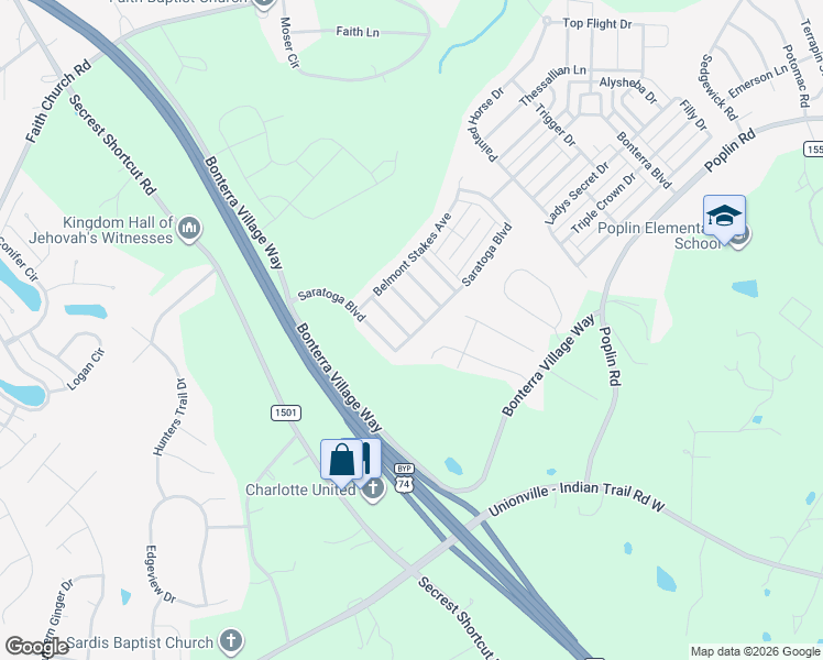 map of restaurants, bars, coffee shops, grocery stores, and more near 1025 Affirmed Drive in Indian Trail