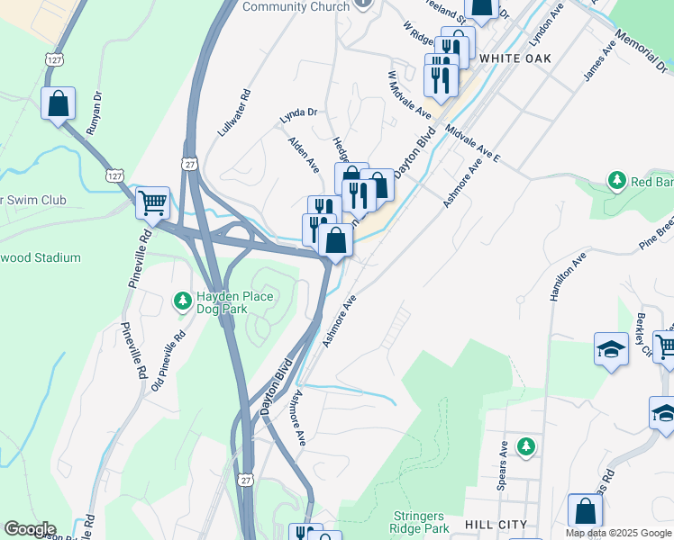 map of restaurants, bars, coffee shops, grocery stores, and more near 1748 Dayton Boulevard in Chattanooga
