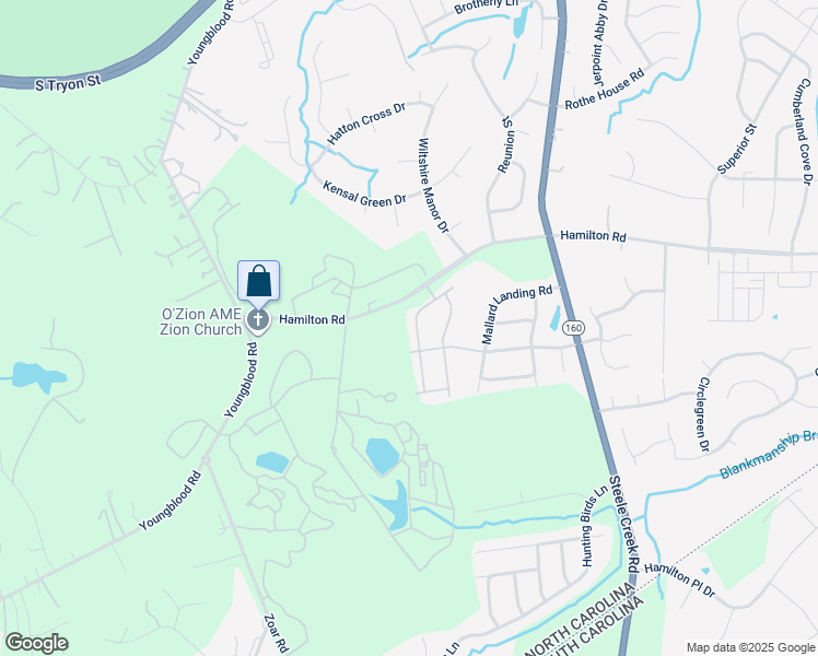 map of restaurants, bars, coffee shops, grocery stores, and more near 13611 Hamilton Road in Charlotte