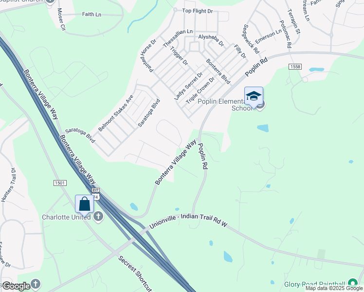 map of restaurants, bars, coffee shops, grocery stores, and more near 5906 Poplin Road in Indian Trail