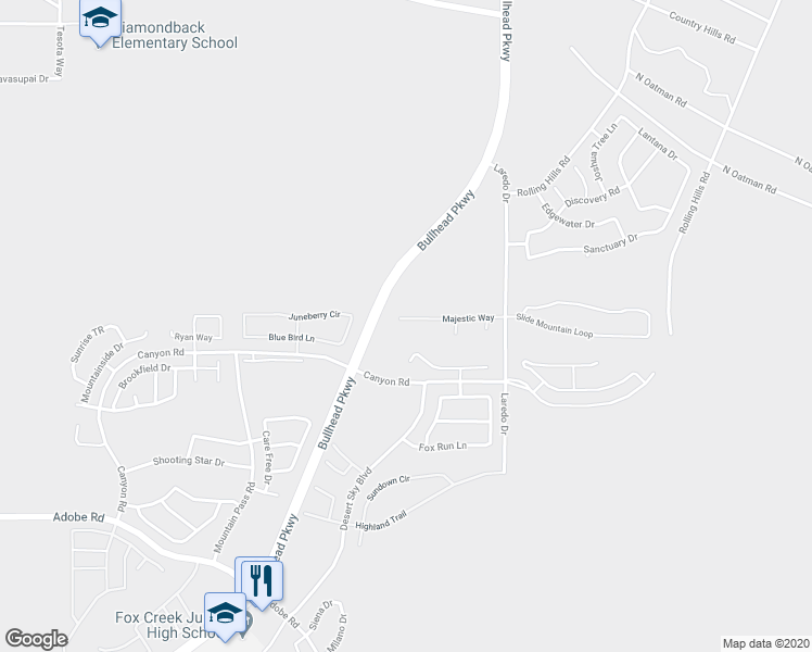 map of restaurants, bars, coffee shops, grocery stores, and more near 2520 Majestic Way in Bullhead City