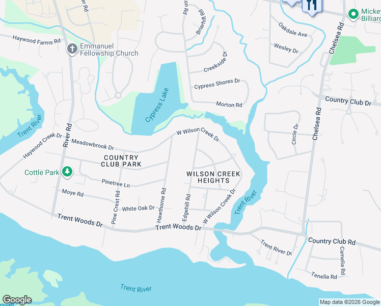 map of restaurants, bars, coffee shops, grocery stores, and more near 607 Edgehill Road in Trent Woods