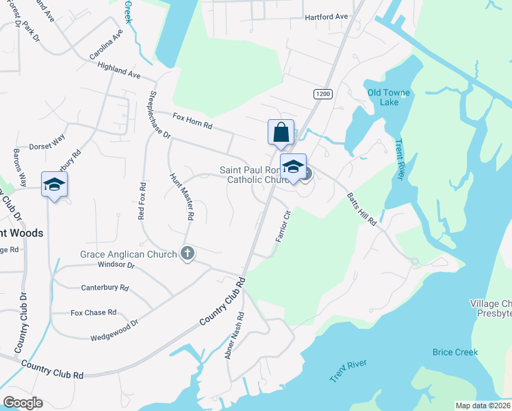 map of restaurants, bars, coffee shops, grocery stores, and more near 3309 Tack House Road in Trent Woods