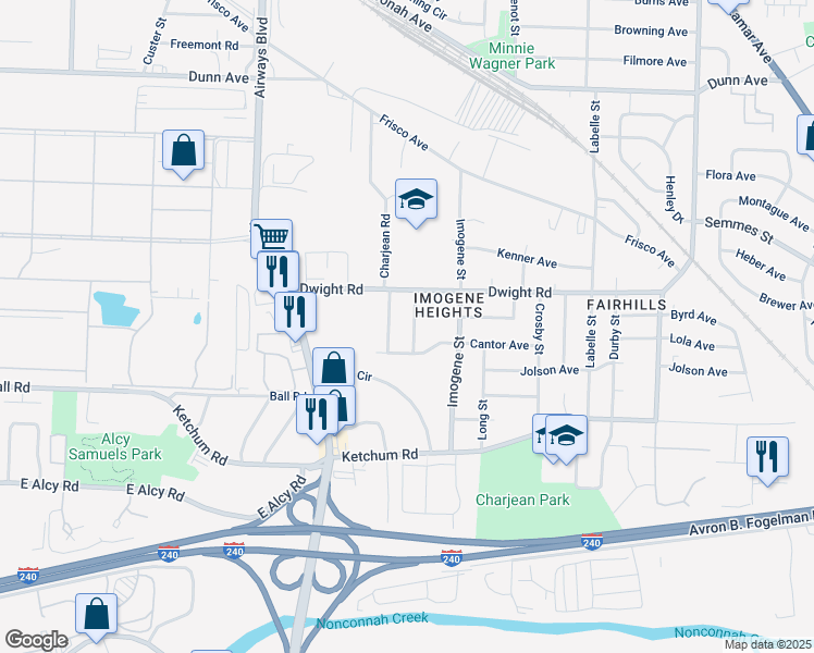 map of restaurants, bars, coffee shops, grocery stores, and more near 2259 Laura Street in Memphis