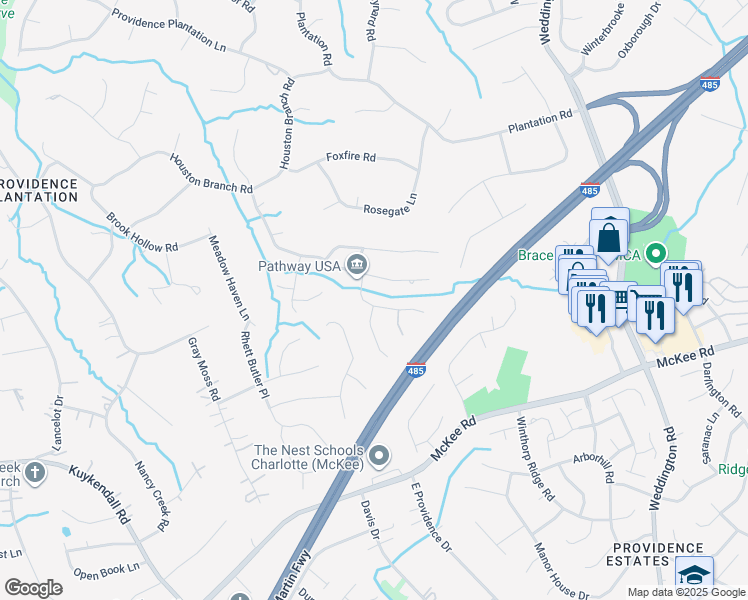 map of restaurants, bars, coffee shops, grocery stores, and more near 2635 Cotton Planter Lane in Charlotte